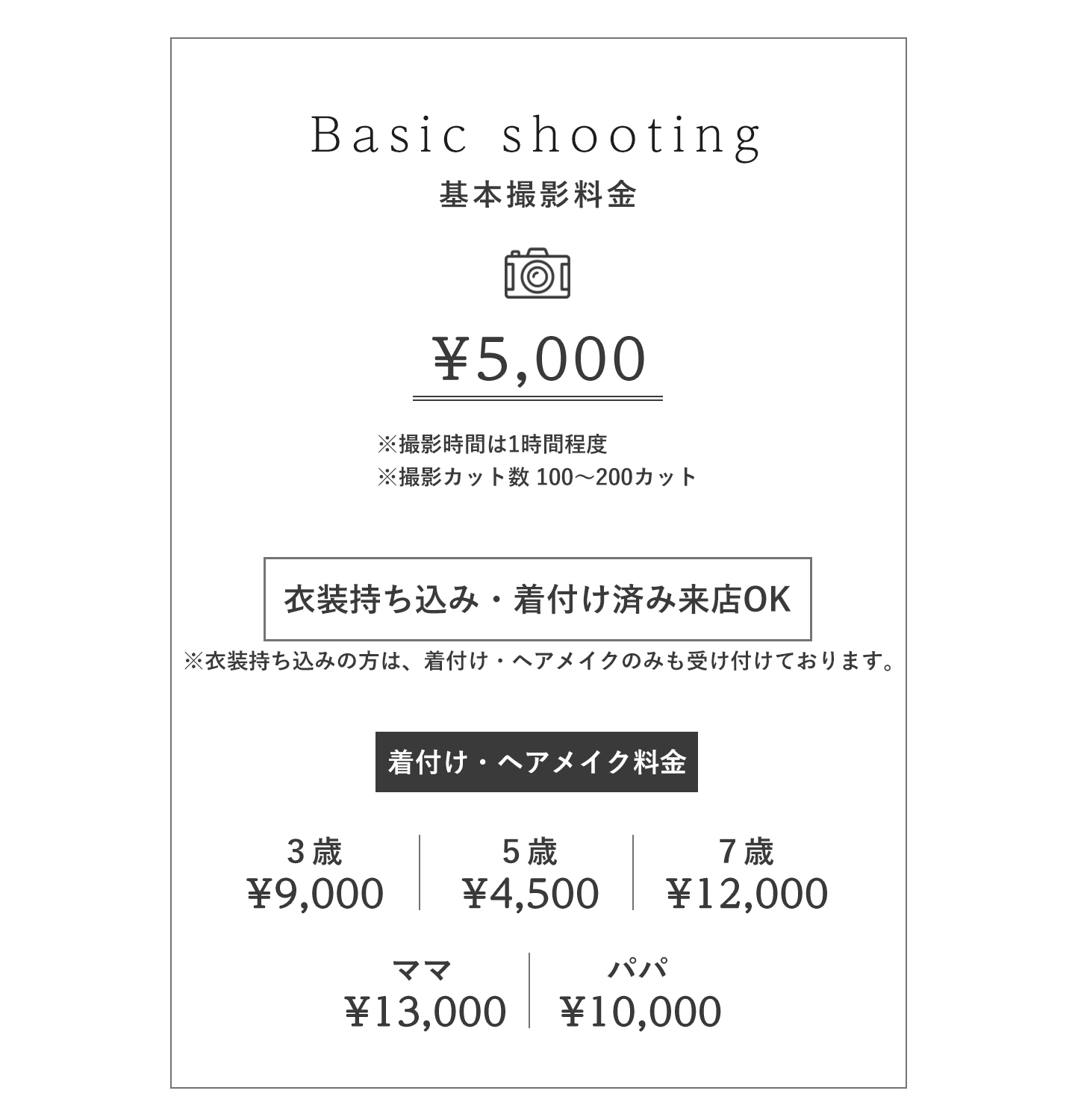 撮影料金