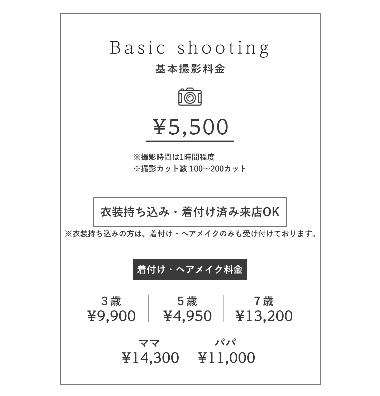 撮影料金